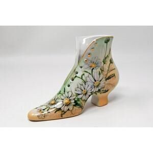 1970s Limoges Shoe High Top Boot Hat Pin Porcelain Daisy Flower Floral 4" VTG